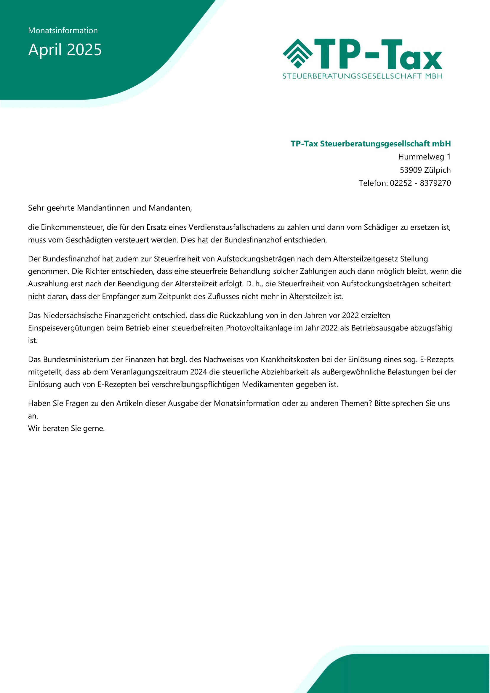 Mandanteninfo Sonderausgabe E Rechnung 1